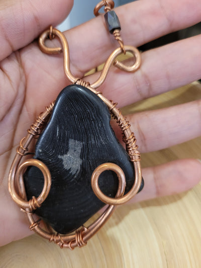 Petrified Wood Necklace with magnetic hematite by TRMC