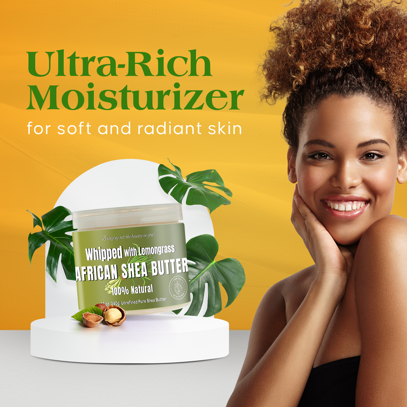 Whipped African Ivory Shea Butter, Lemongrass - 12oz