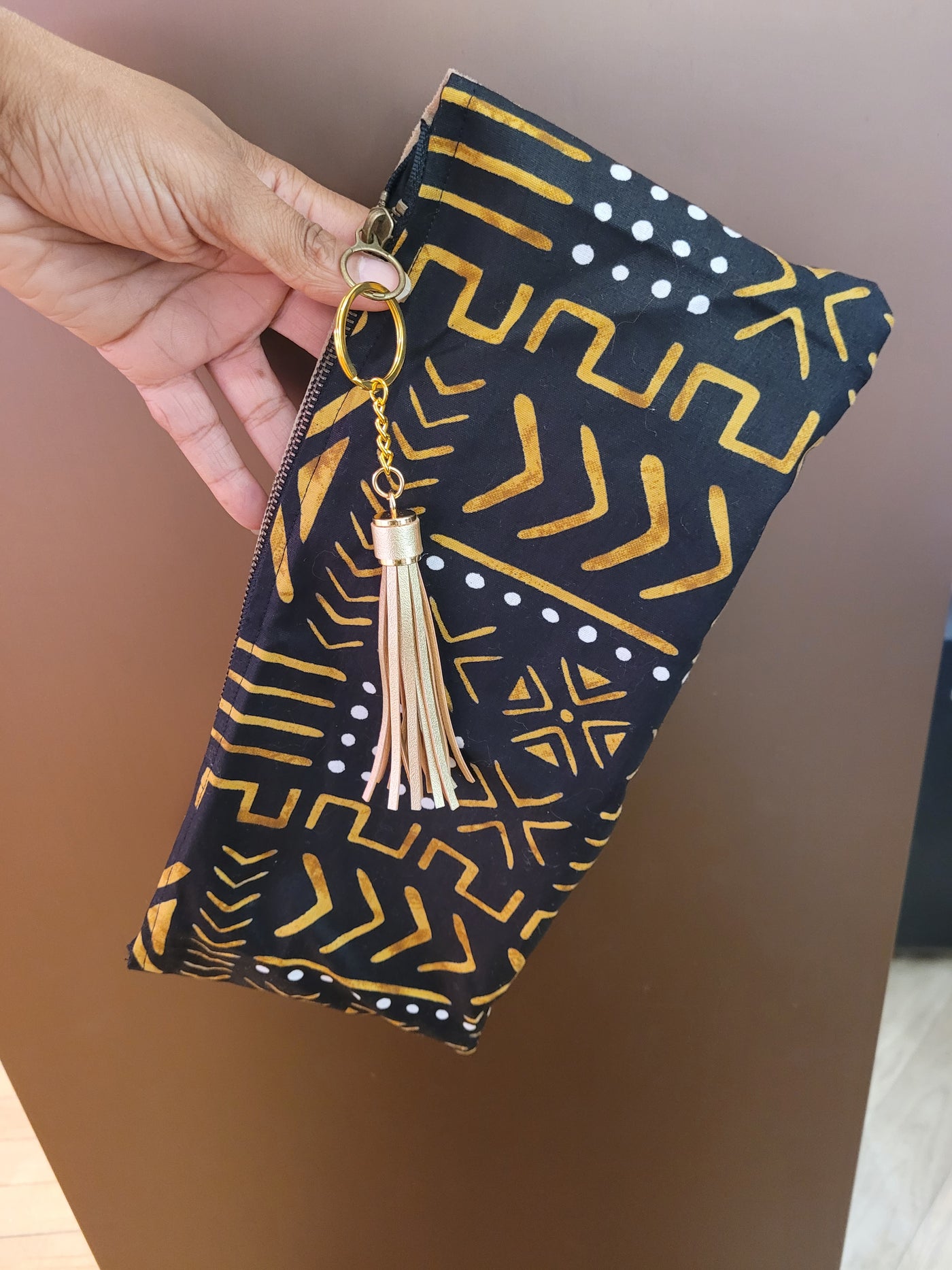 "FOREVER" Mudcloth Clutch with Tassel