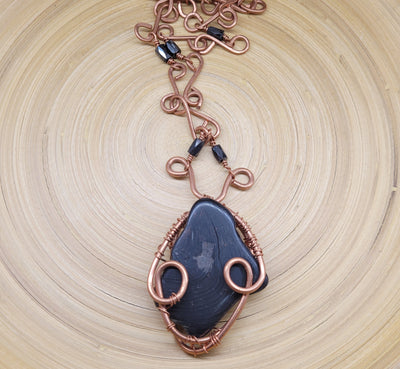Petrified Wood Necklace with magnetic hematite by TRMC