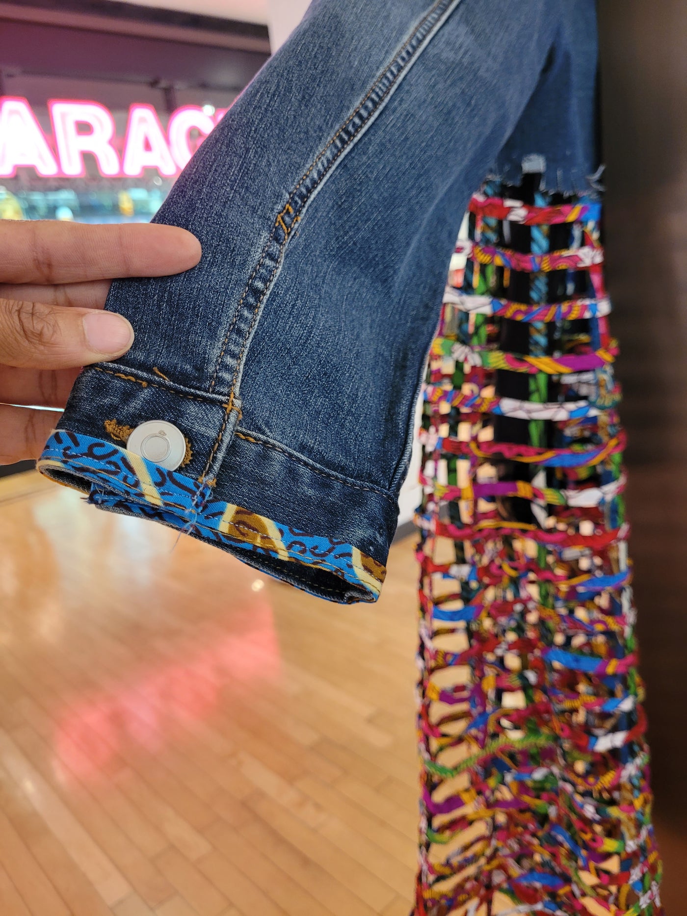 Afrofunk Wear-Laced Denim Jacket-$175