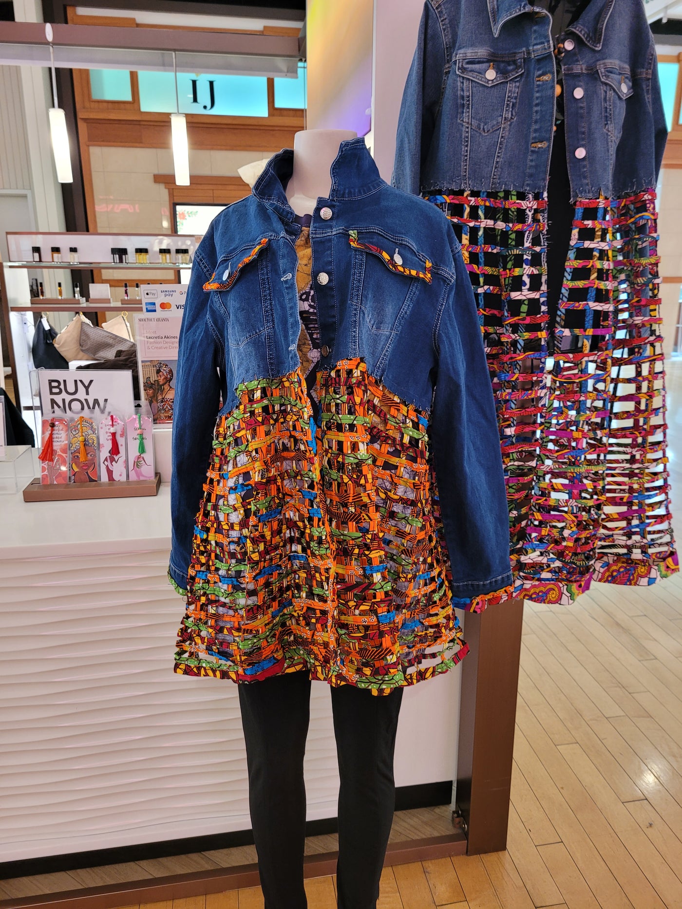 Afrofunk Wear-Laced Denim Jacket-$175