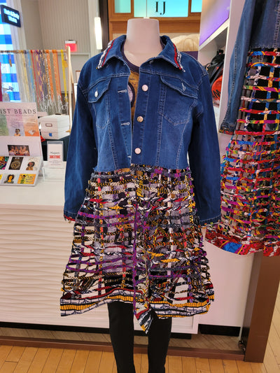 Afrofunk Wear-Laced Denim Jacket-$175