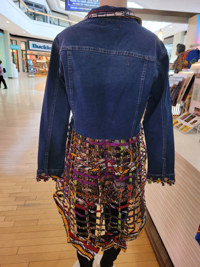 Afrofunk Wear-Laced Denim Jacket-$175