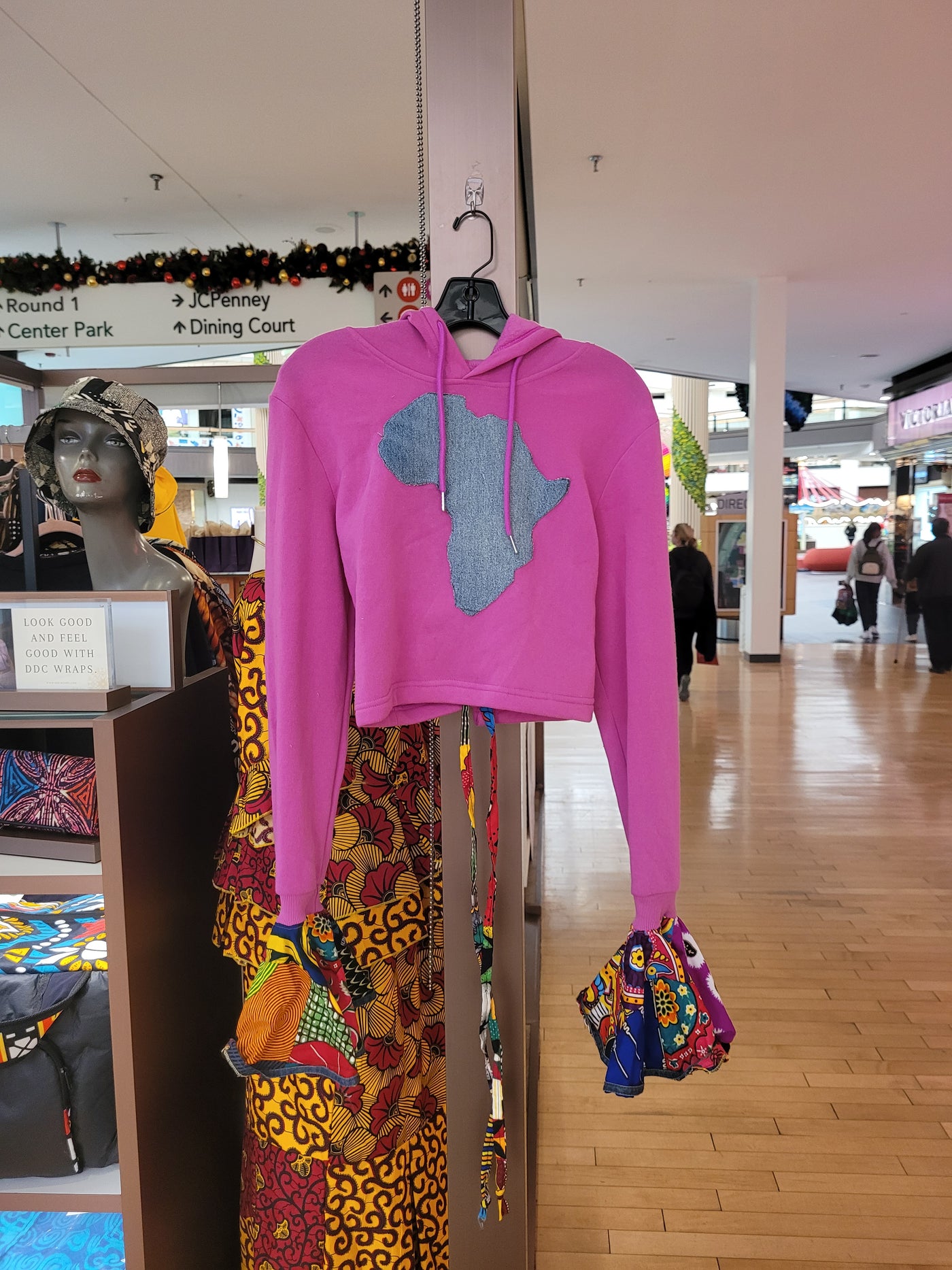 Afrofunk Wear - Pink with Denim Africa  Bell Sleeve