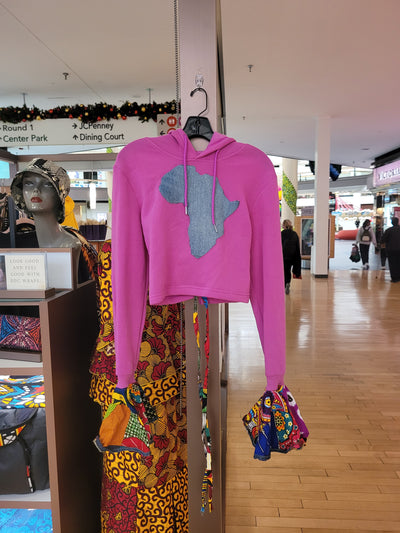 Afrofunk Wear - Pink with Denim Africa  Bell Sleeve