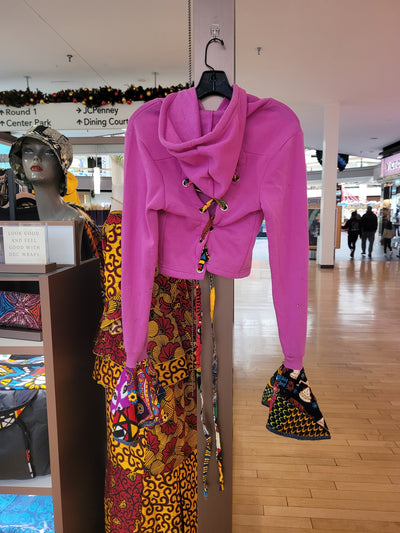 Afrofunk Wear - Pink with Denim Africa  Bell Sleeve