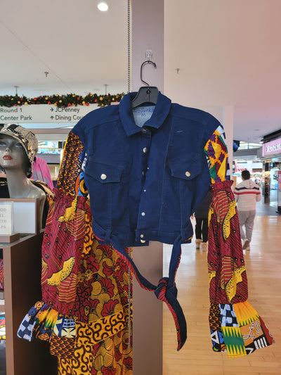 Afrofunk Wear - Cropped Denim Jacket with Belt