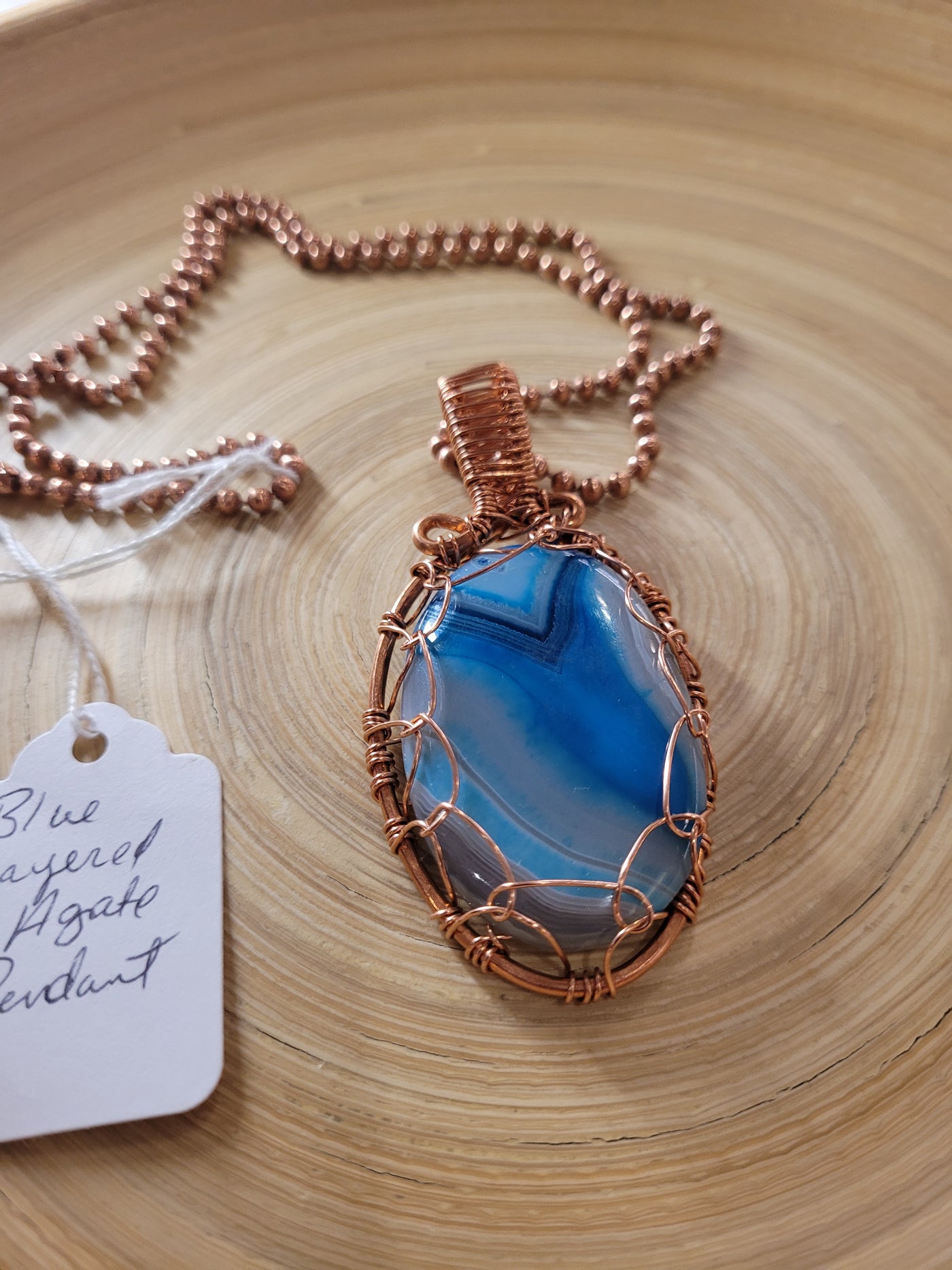 Blue Layered Agate Pendant Necklace by TRMC