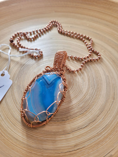 Blue Layered Agate Pendant Necklace by TRMC
