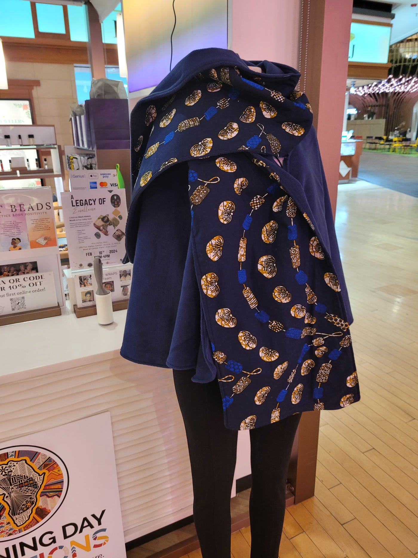 Custom Fleece Shawl with oversized African print neck scarf