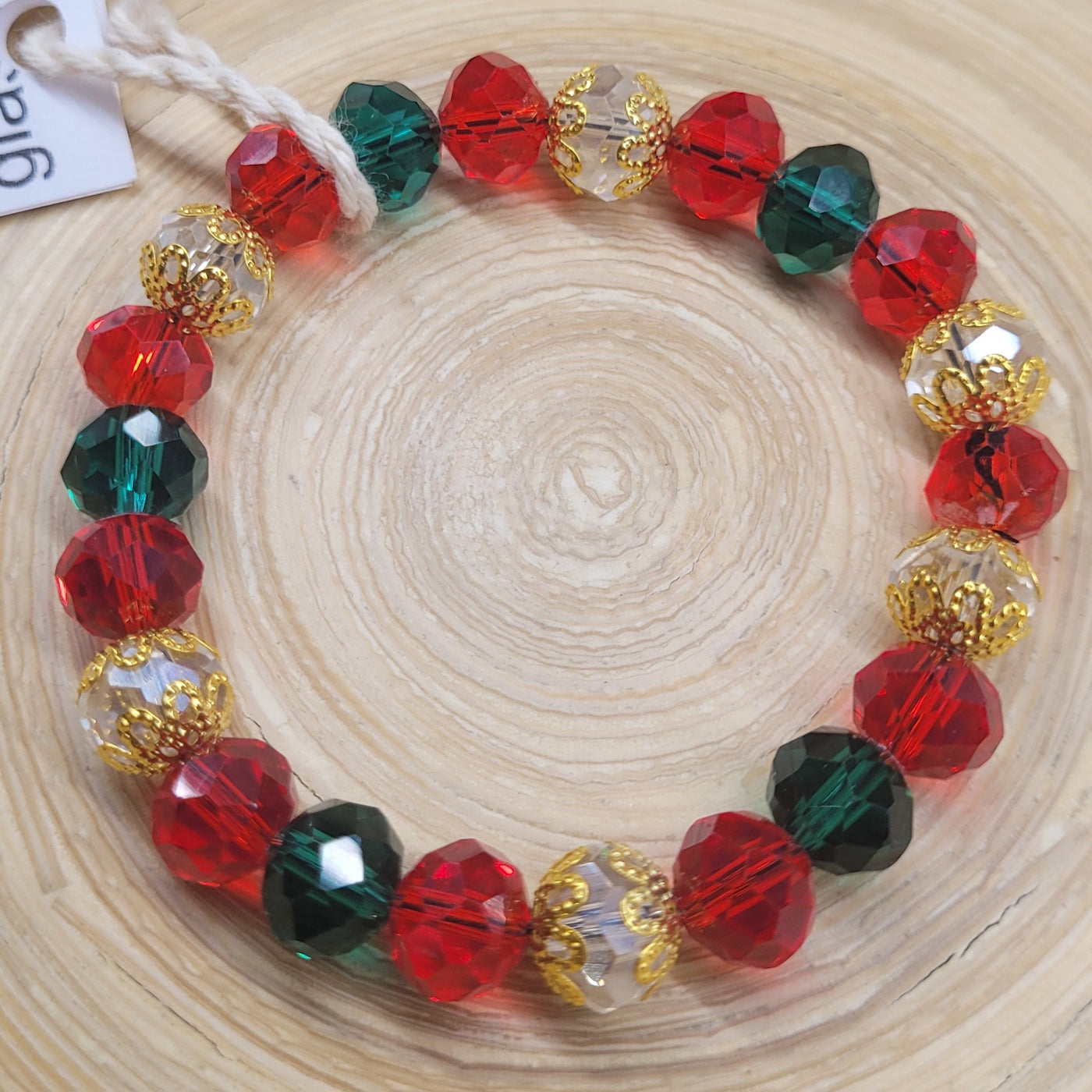 DBV- Bingcute Briolette Crystal Sian Red and Emerald Glass Beads with Gold Spacer Bead Bracelet