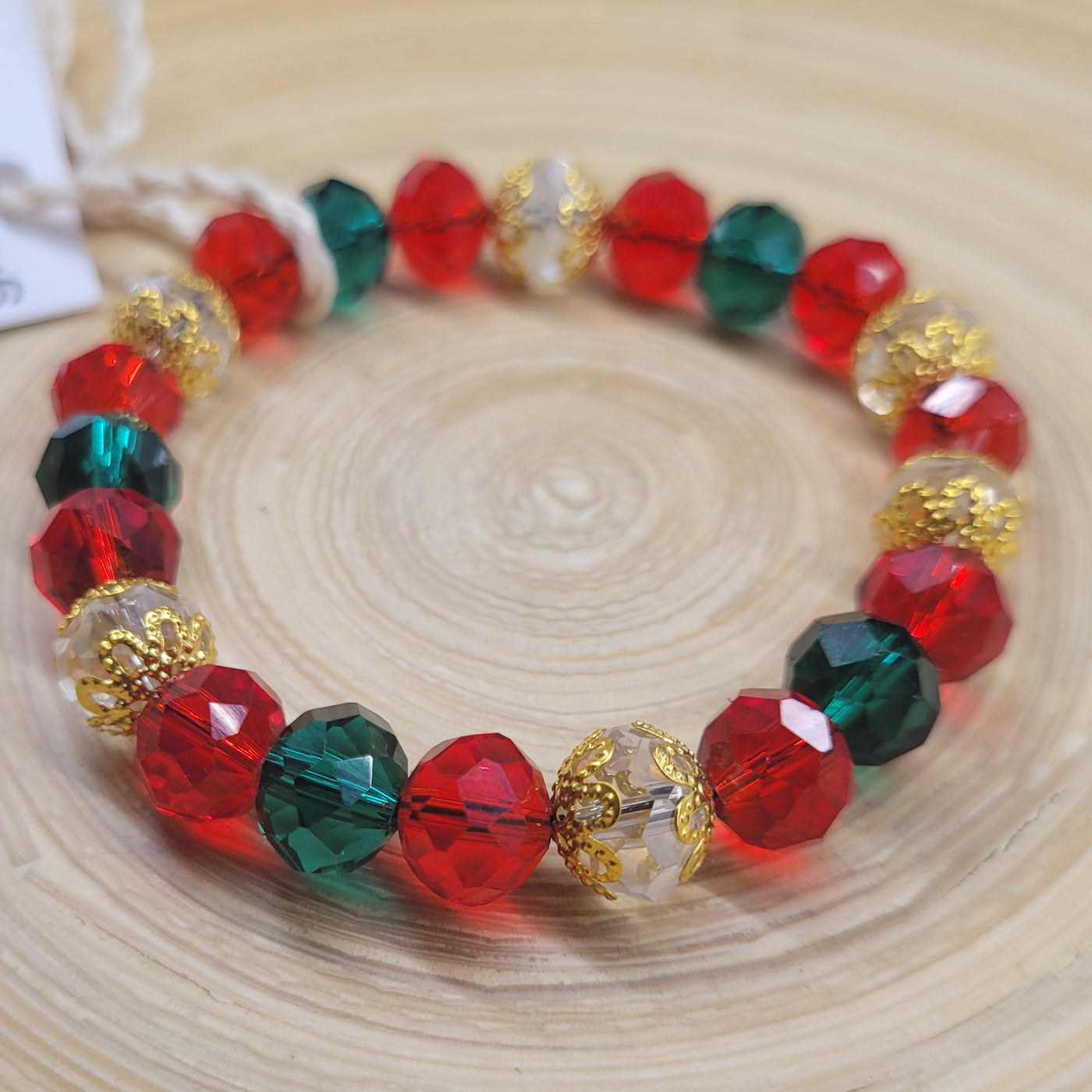 DBV- Bingcute Briolette Crystal Sian Red and Emerald Glass Beads with Gold Spacer Bead Bracelet