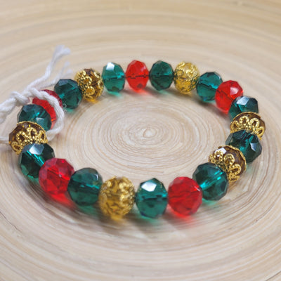 Bingcute Briolette Sian Red Emerald and Topaz Glass Beads with Gold Spacer Bead Bracelet by Designs by Val