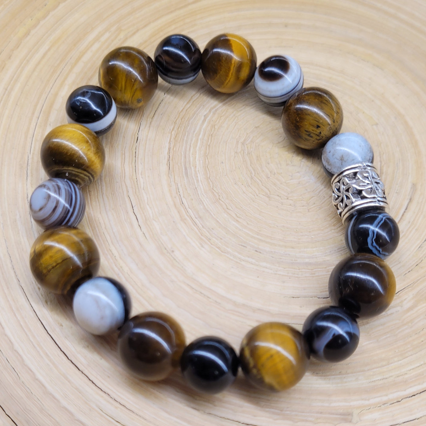 Yellow tiger eye with striped agate Bracelet by Designs by Val