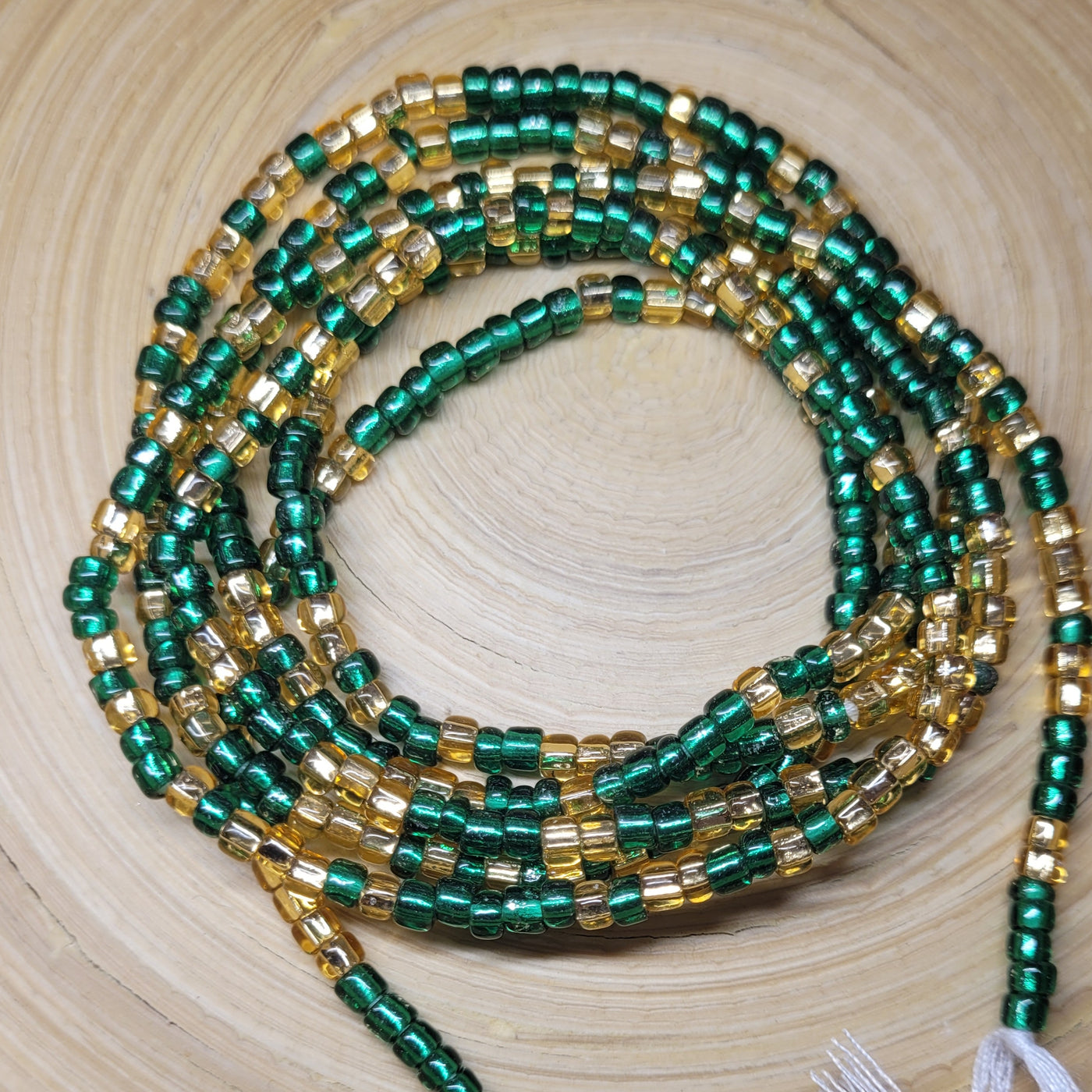 "PROSPER"- Green & Gold Solid Waist Beads