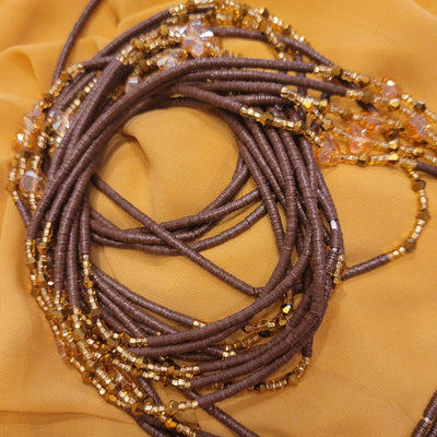 Brown Vinyl Disks waist beads with heart and butterfly accent bead
