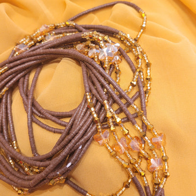 Brown Vinyl Disks waist beads with heart and butterfly accent bead