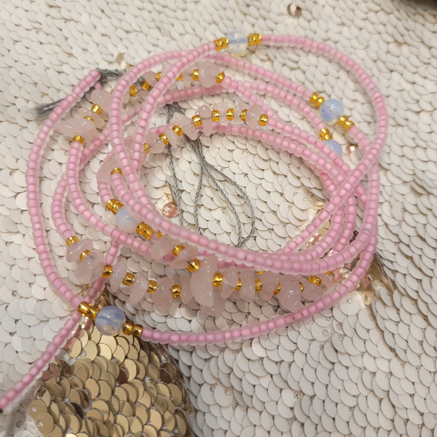 Rose Quartz Crystal Waist Beads