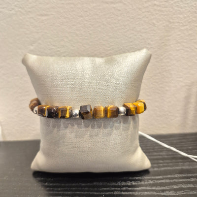 DBV-#3 Yellow Tiger Eye Cube with silver  Bead Bracelets