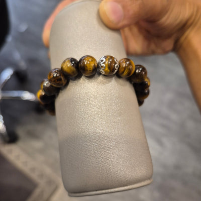 DBV-#4 Yellow Tiger Eye 10MM with silver flower Bracelets