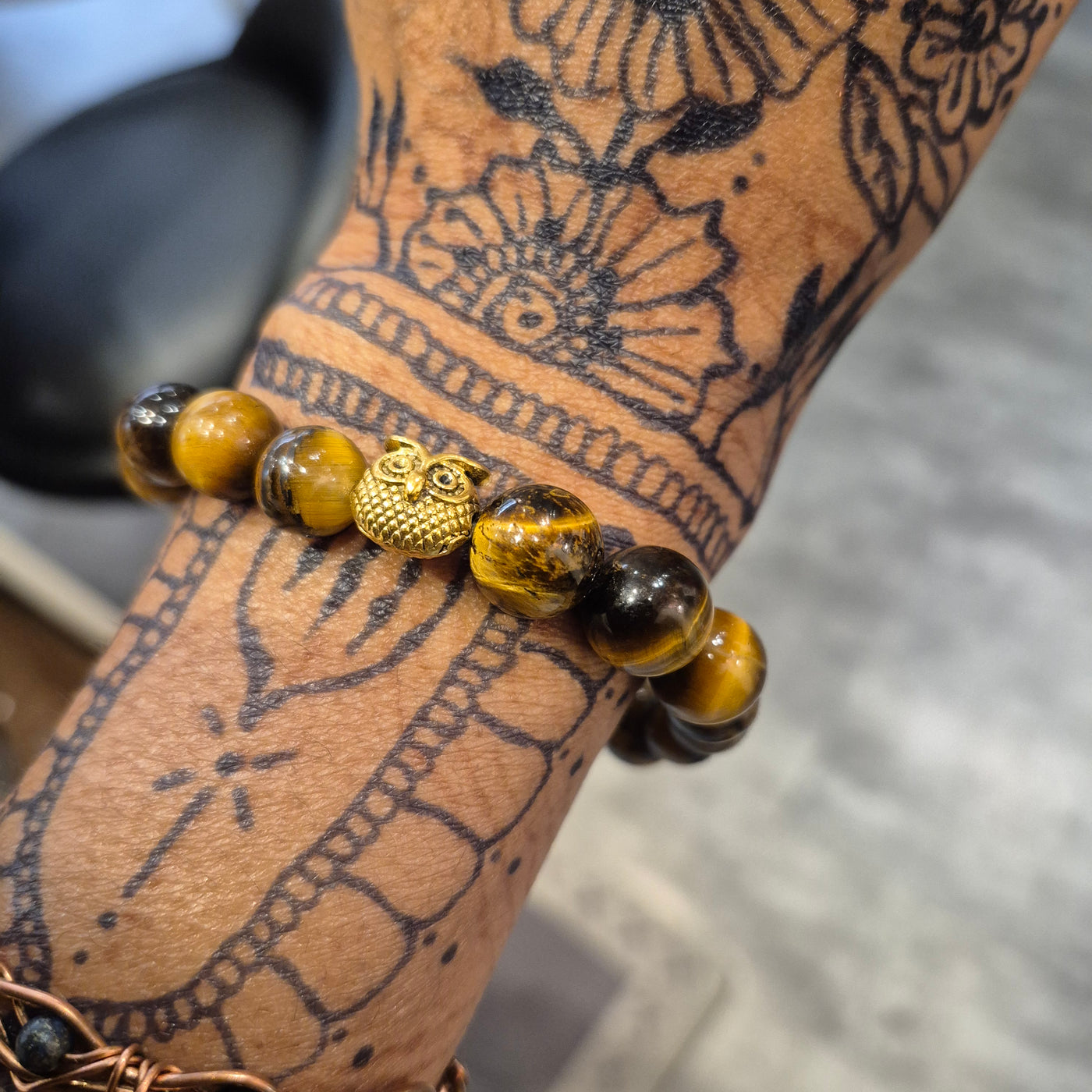 DBV-#5 Yellow Tiger Eye 10MM & 12MM beads with Owl Bracelets