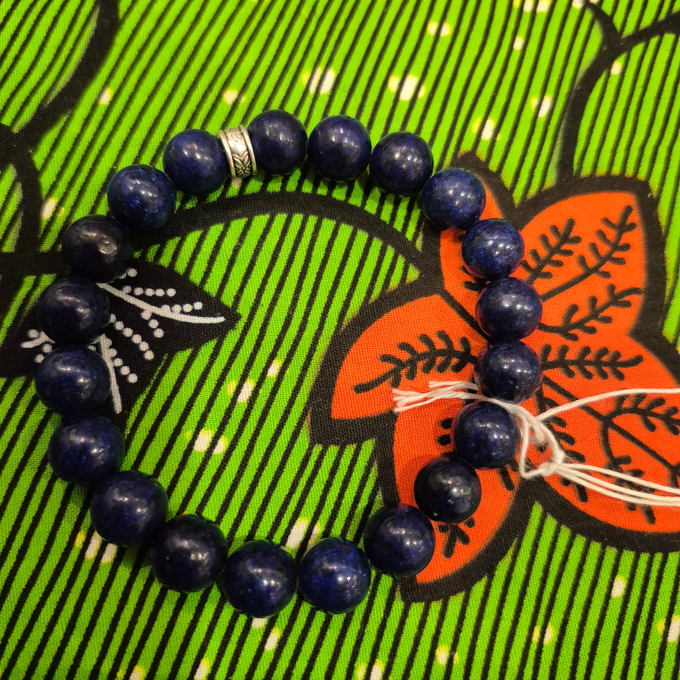 DBV-#13 Lapis Lazuli with Silver Spacer Bead Bracelets 10 MM