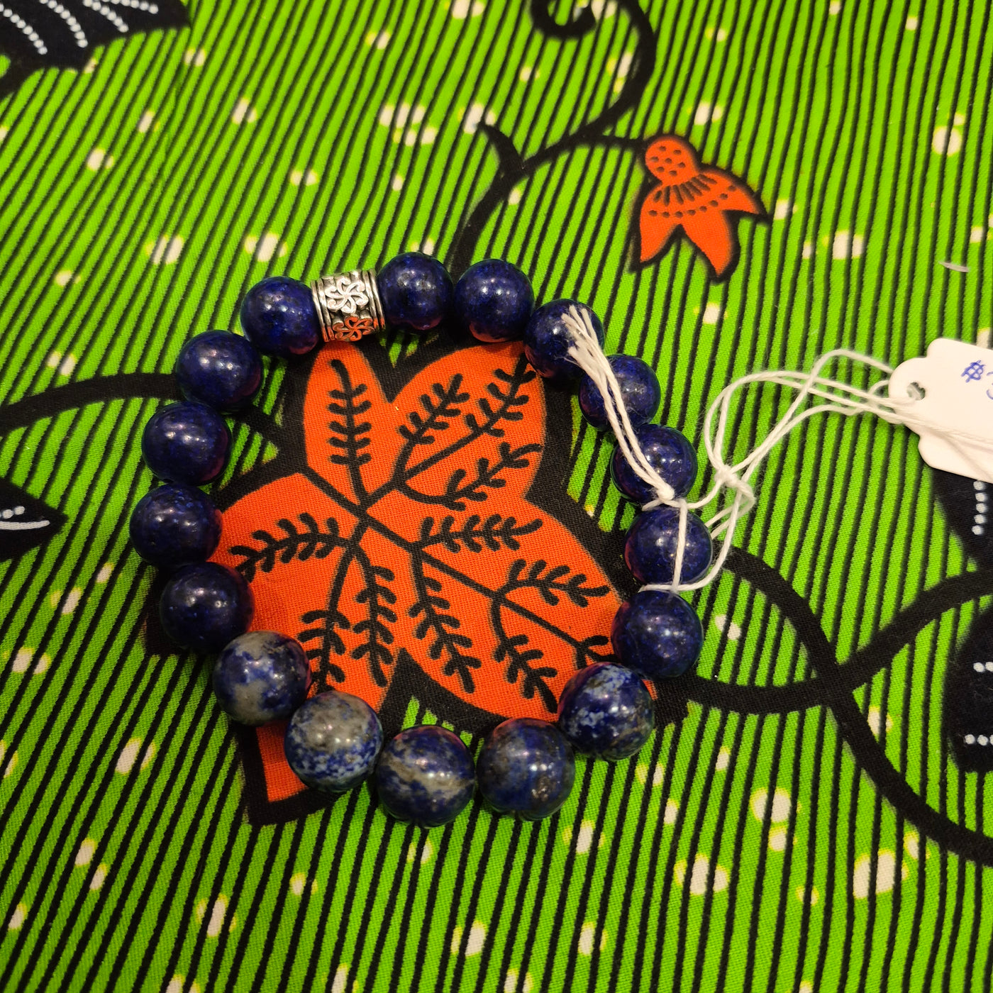 DBV-#14 Lapis Lazuli with Silver Spacer Bead Bracelets 12 MM