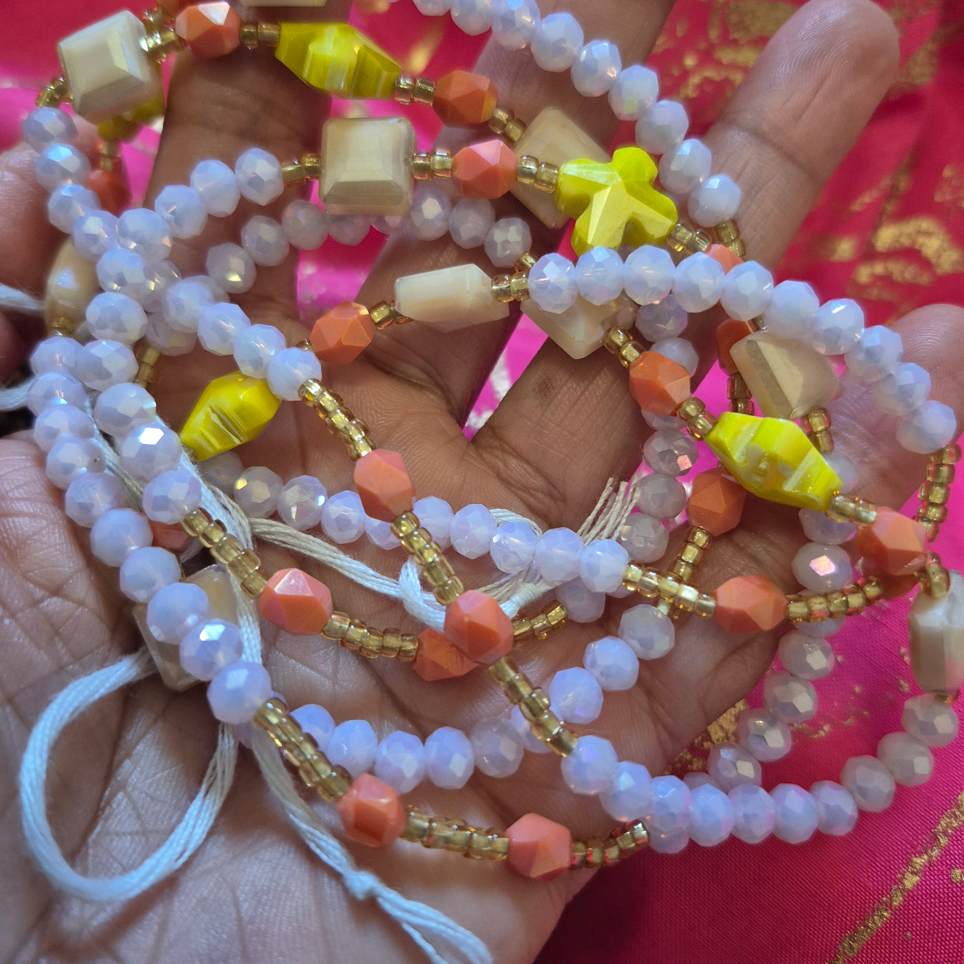 "SACRED SOFTNESS" - Premium Lux Waist Beads with pink, yellow and orange iridescent colored beads