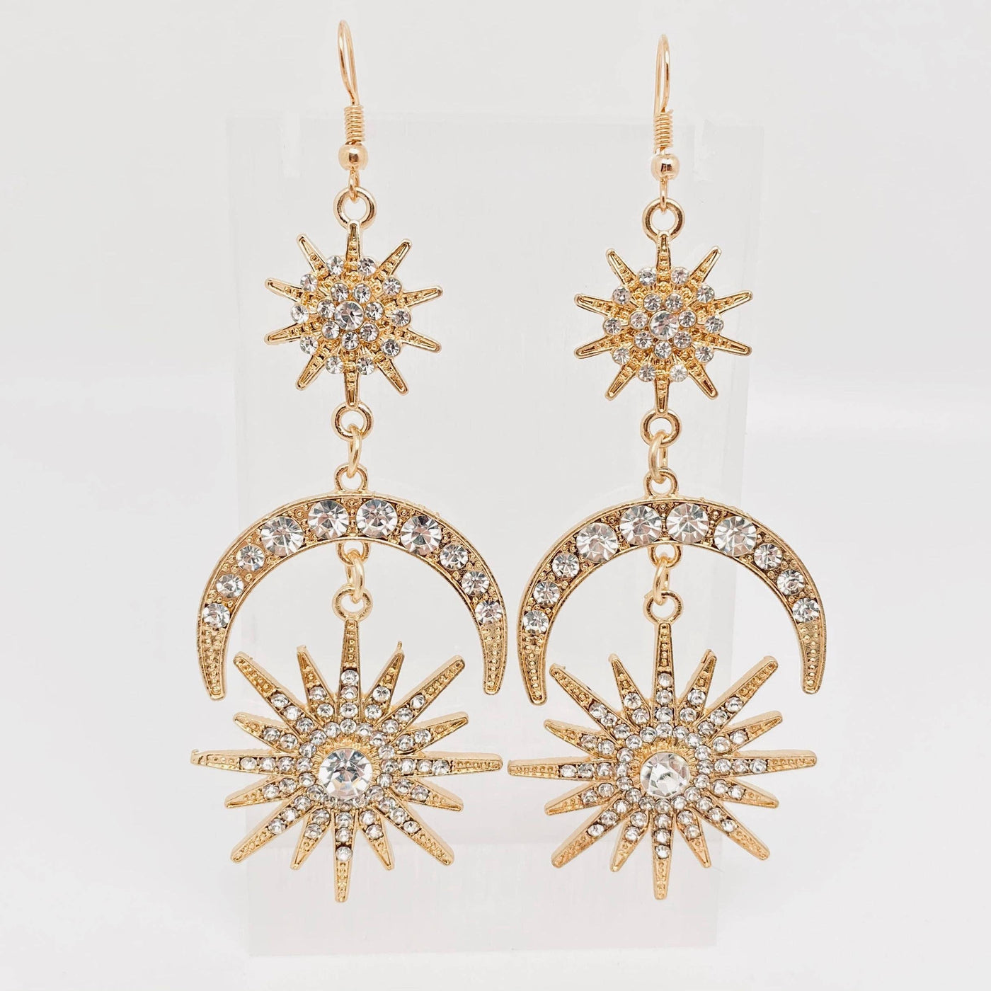 Star Half Moon Rhinestone Long Earrings