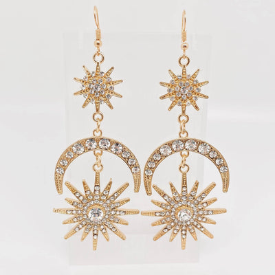 Star Half Moon Rhinestone Long Earrings