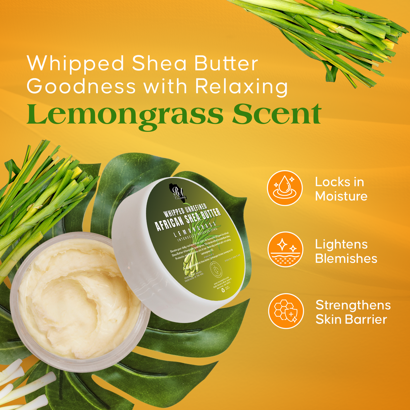 Whipped African Ivory Shea Butter, Lemongrass - 12oz