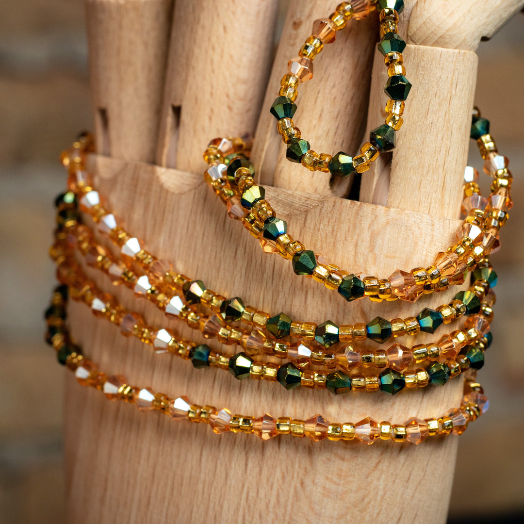 Gold African Waist beads weight loss Plus size Waist bead Stomach Jewelry Dawning Day Creations