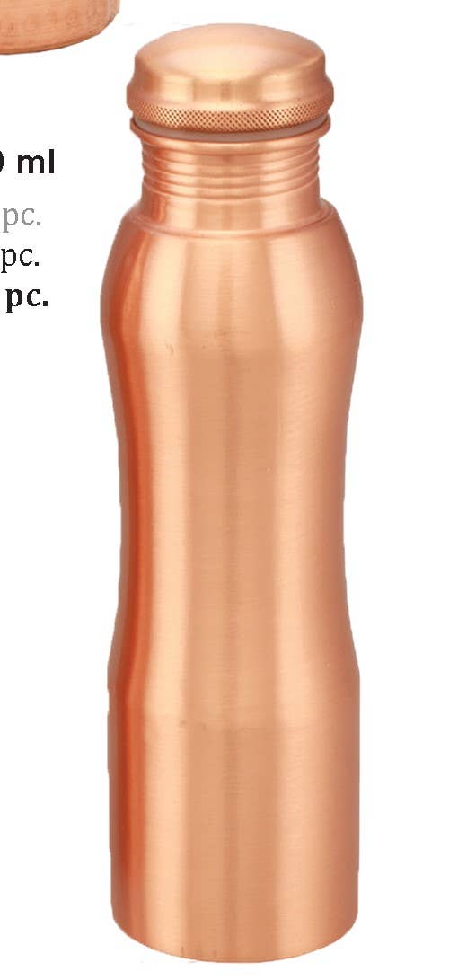 Copper water bottle with a cap on 
