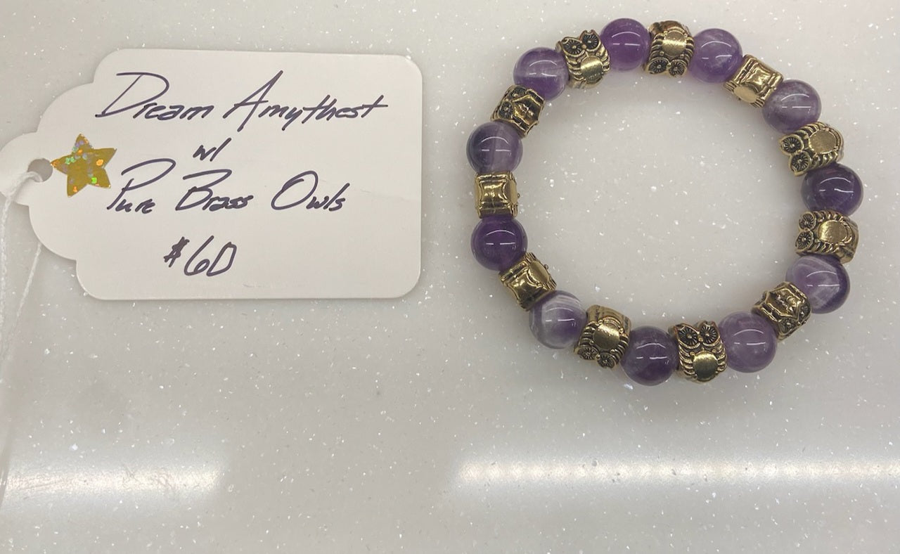 Dream Amethyst Bracelet with Pure Brass Owls by HGJ