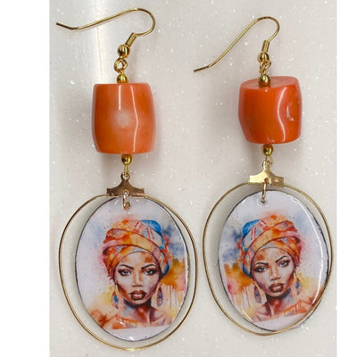 Natural Coral Earrings with head wrap Sistah by HGJ