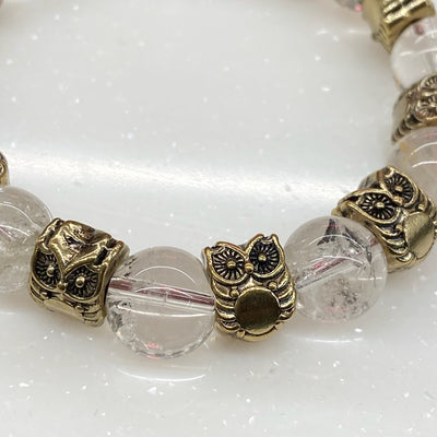 Clear Quartz Bracelet with Pure Brass Owls by HGJ