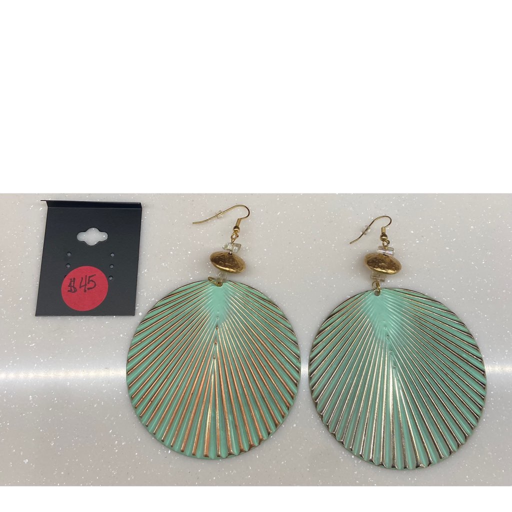 Green Shell Gold Bead Earrings by HGJ