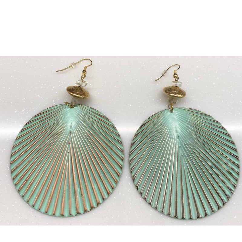 Green Shell Gold Bead Earrings by HGJ
