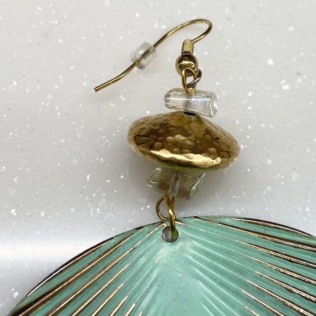 Green Shell Gold Bead Earrings by HGJ