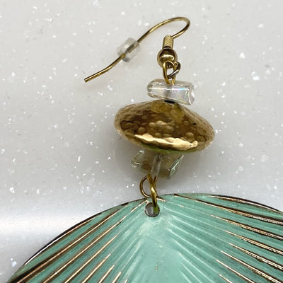 Green Shell Gold Bead Earrings by HGJ