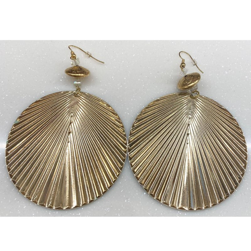 Green Shell Gold Bead Earrings by HGJ