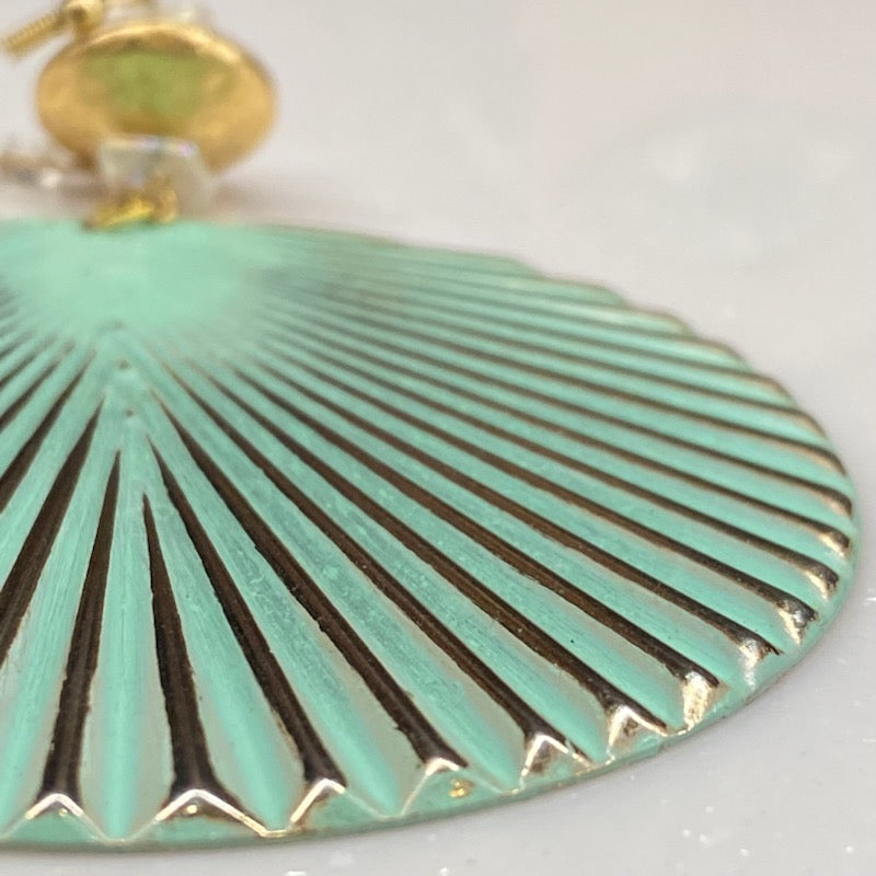 Green Shell Gold Bead Earrings by HGJ