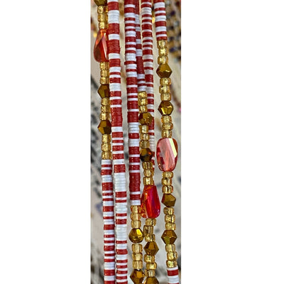 Red & White Vinyl Disk Waist Beads with accent beads