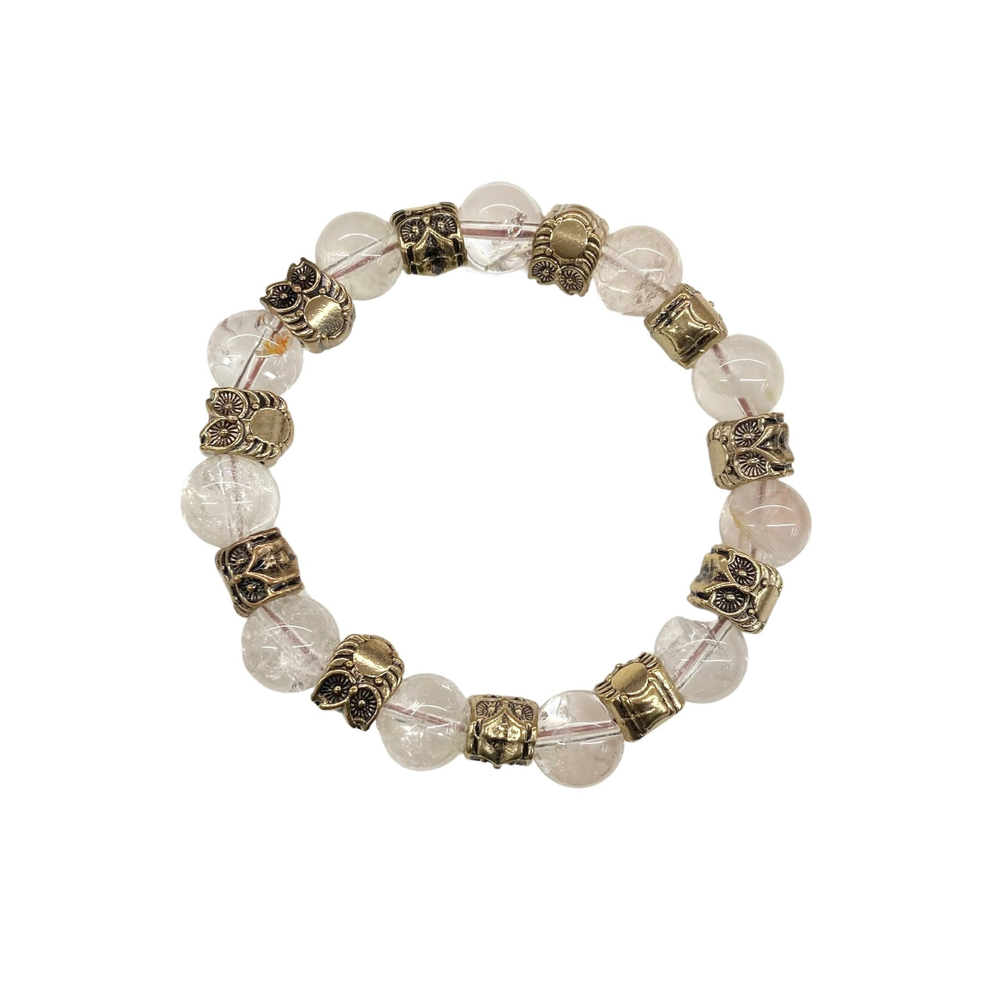 Clear Quartz Bracelet with Pure Brass Owls by HGJ