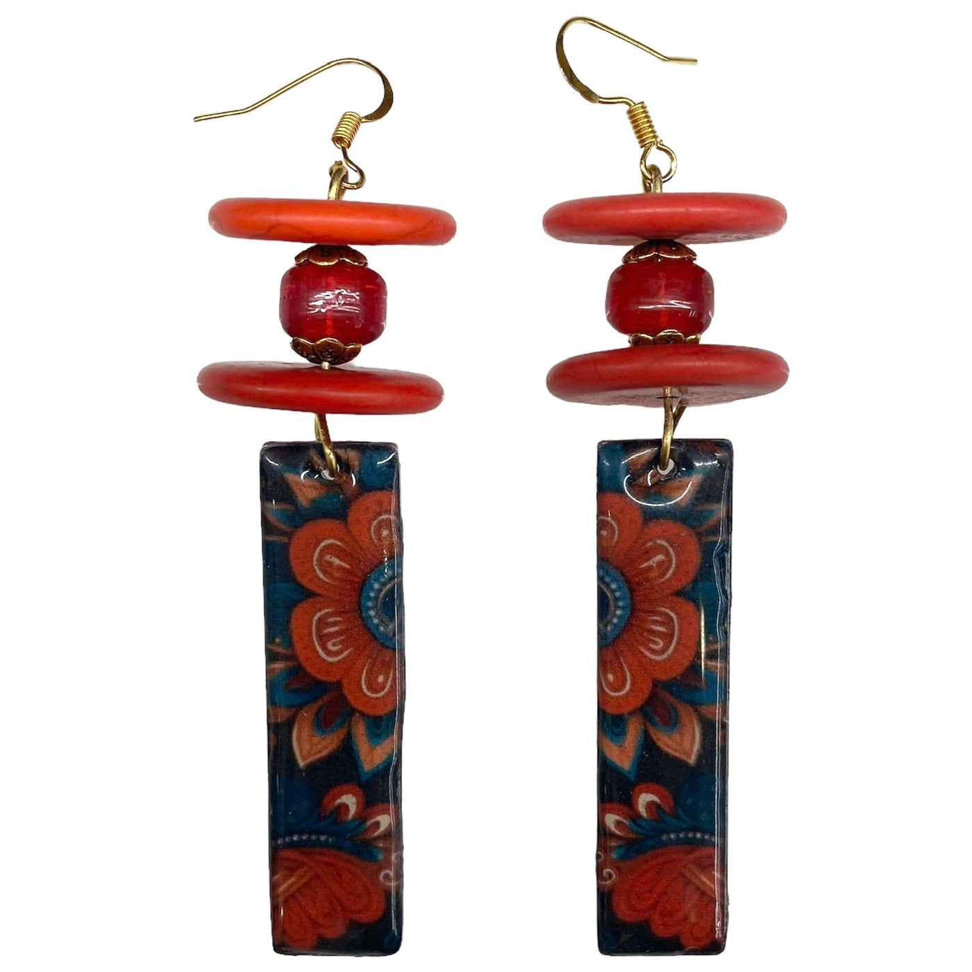 Red Floral Bead Earrings by HGJ