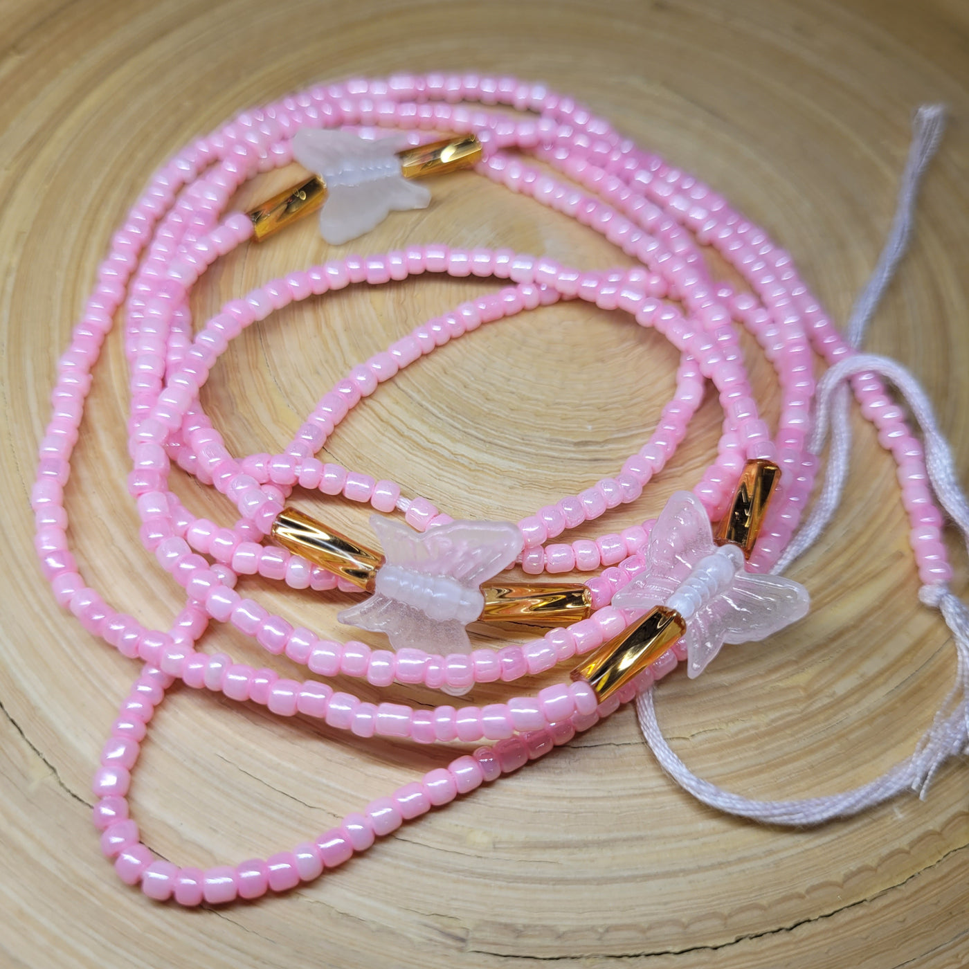 "Pink Butterfly" -Glow in the Dark Waist Beads