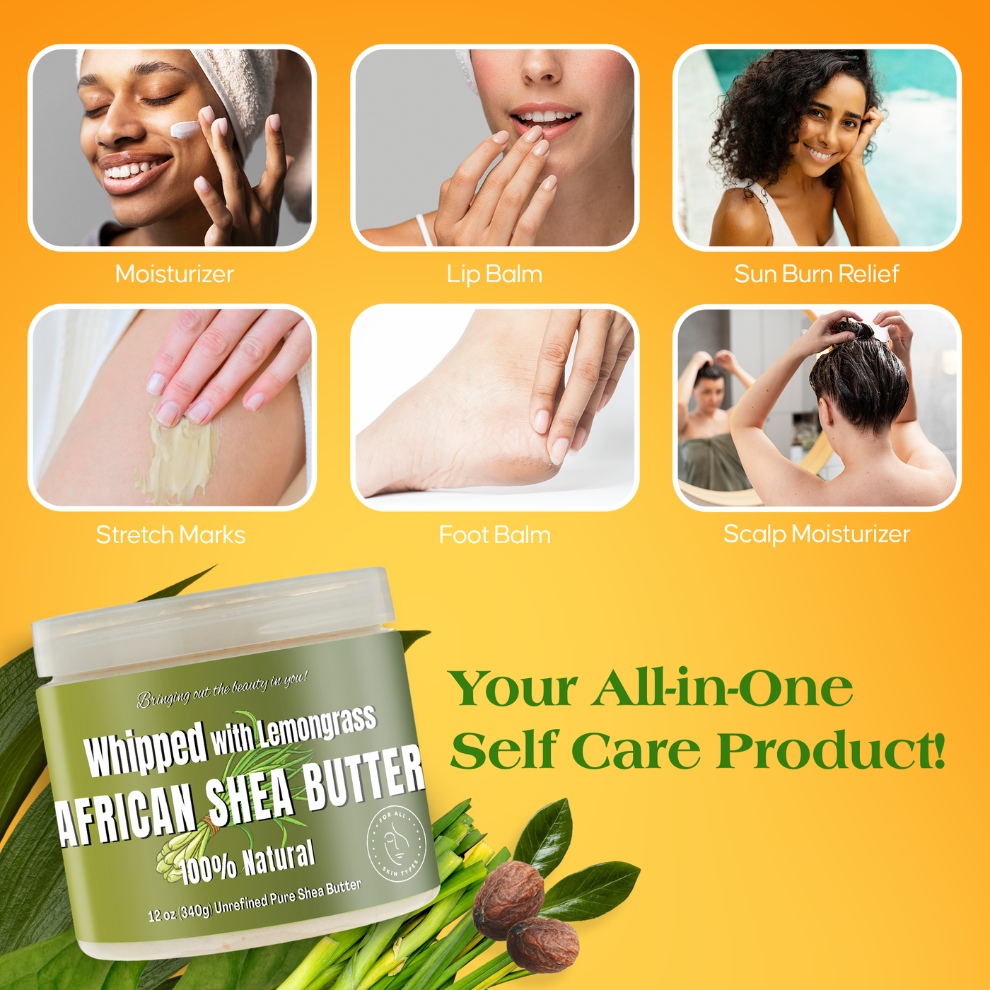 Whipped African Ivory Shea Butter, Lemongrass - 12oz