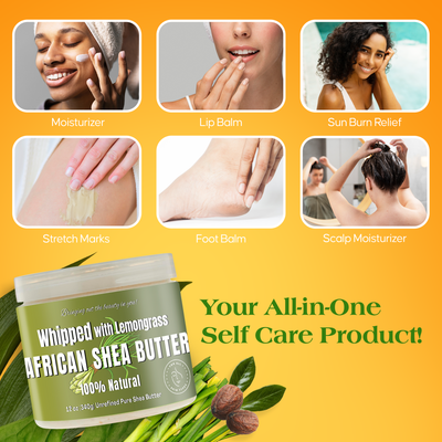 Whipped African Ivory Shea Butter, Lemongrass - 12oz