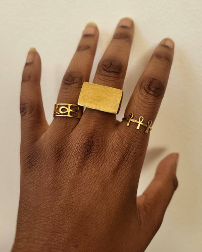 Ada African Geometric Brass Statement Ring
